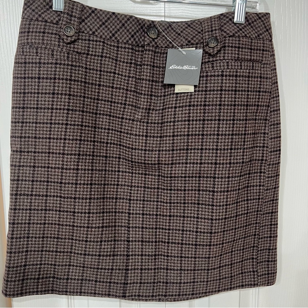 Eddie Bauer 6 Tweed Plaid wool blend Mini Lined Skirt NWT 19” classic academia